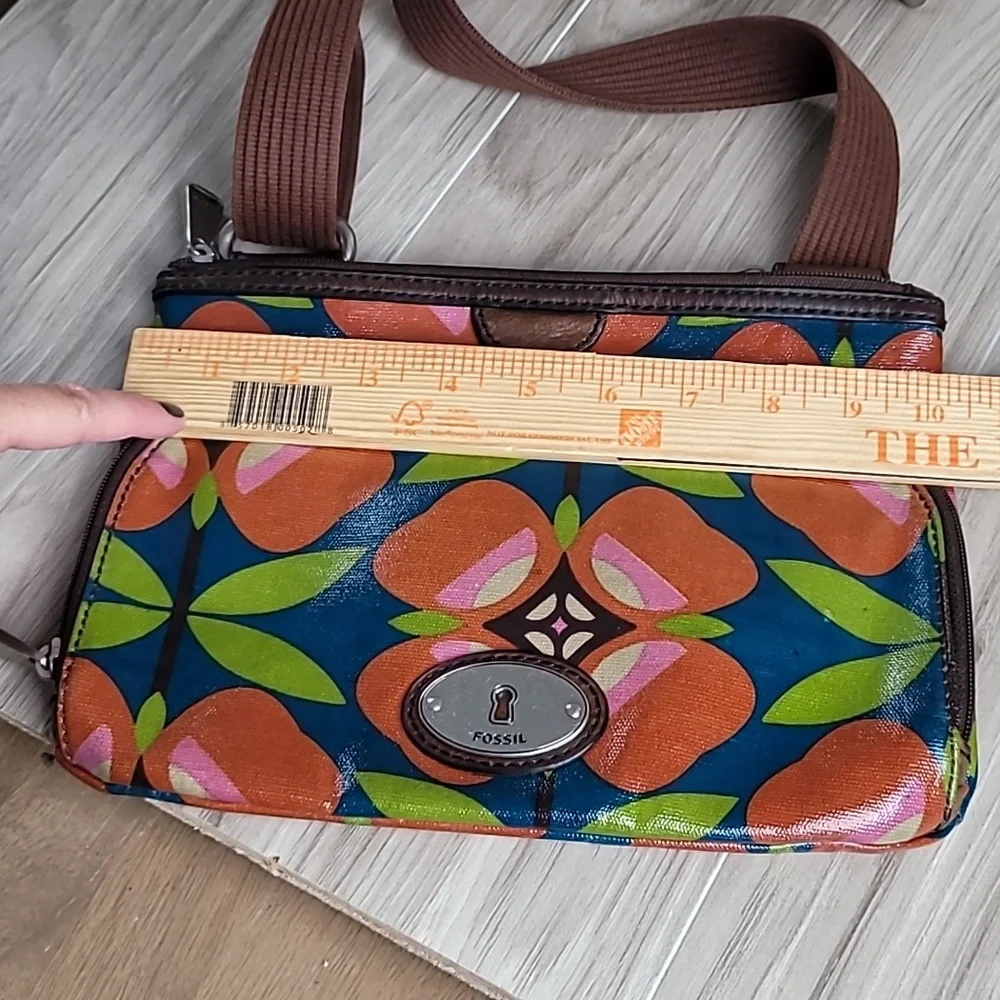 Fossil Key-Per Crossbody Bag Floral Geometric Multicolor Adjustable Strap